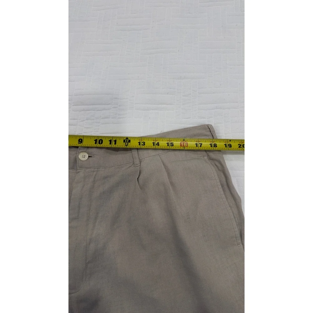 Alan Flusser Mens Tan Linen Blend Pleated Dress Pants Trousers 36x34